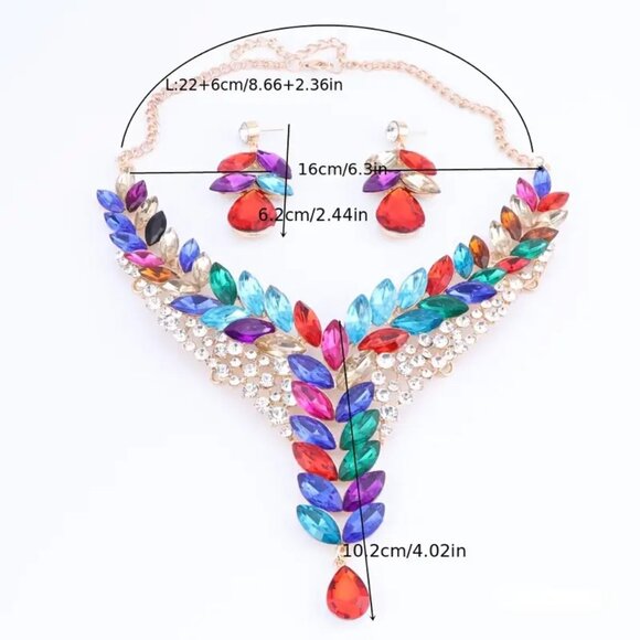 #548 1 Set Women's Luxury Bridal Jewelry Set - Rhinestone Drop Necklace Earrings - Picture 2 of 2